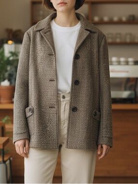 American Rag Cie Brown Tweed Wool Blend Button Up Pea Coat Size XL